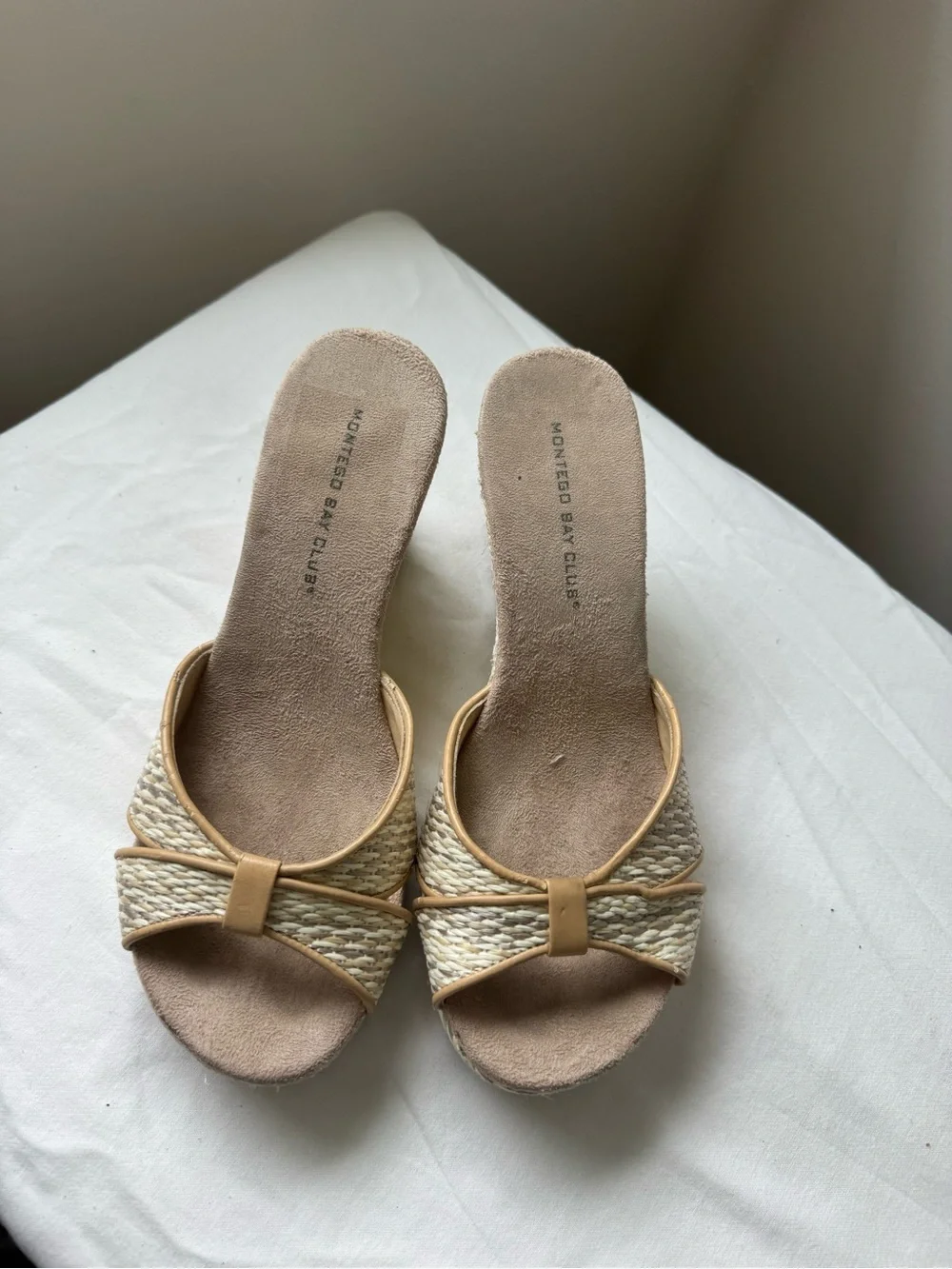 Vintage Montego Bay Club Raffia Wedge Slide Sandals Boho Y2K Platform Mules 6.5